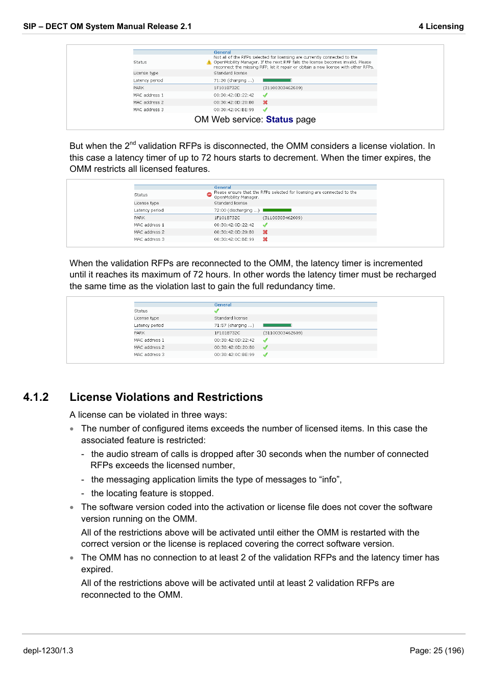 License violations and restrictions, 2 license violations and restrictions | AASTRA SIP-DECT (Release 2.1)- OM System Manual - Installation, Administration and Maintenance EN User Manual | Page 25 / 196