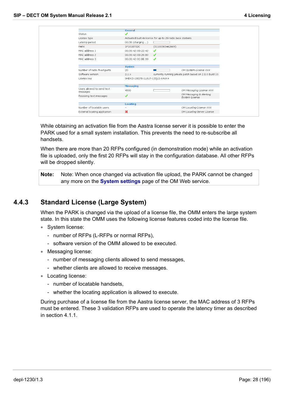 Standard license (large system), 3 standard license (large system) | AASTRA SIP-DECT (Release 2.1)- OM System Manual - Installation, Administration and Maintenance EN User Manual | Page 28 / 196