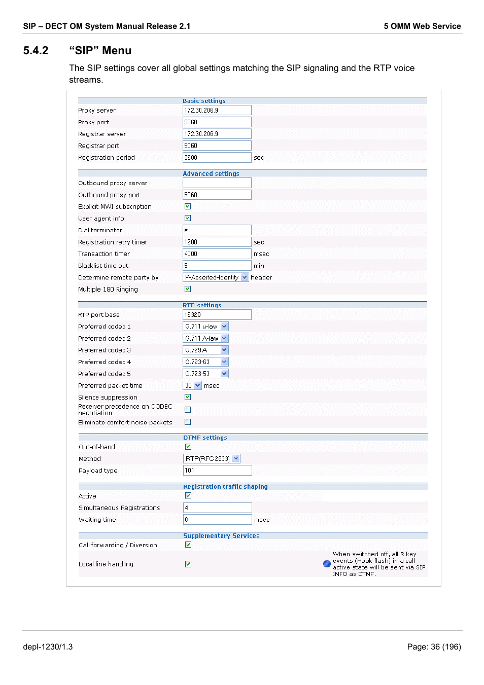 Sip” menu, 2 “sip” menu | AASTRA SIP-DECT (Release 2.1)- OM System Manual - Installation, Administration and Maintenance EN User Manual | Page 36 / 196