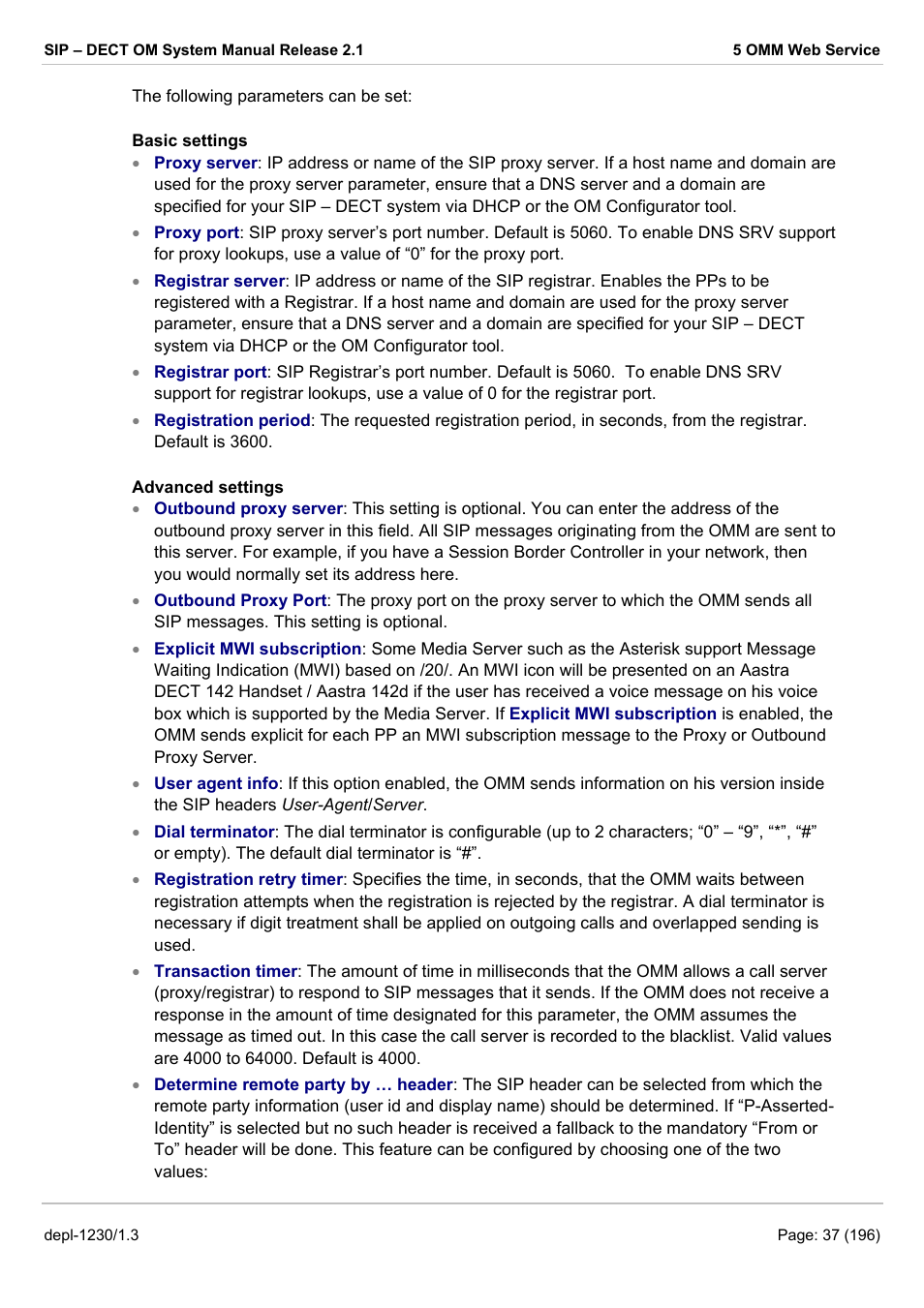 AASTRA SIP-DECT (Release 2.1)- OM System Manual - Installation, Administration and Maintenance EN User Manual | Page 37 / 196