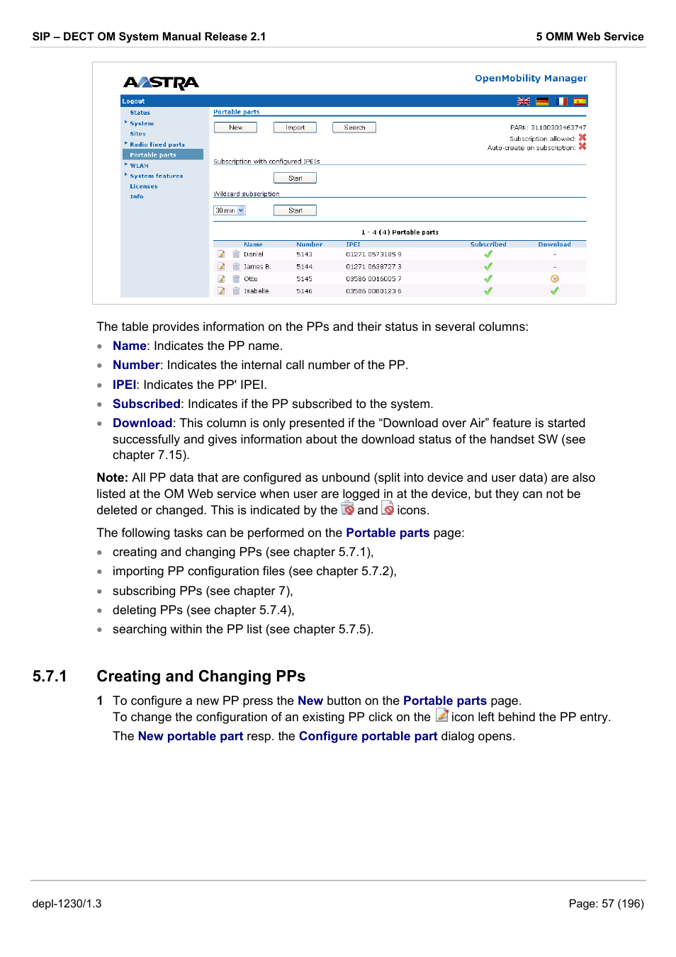 Creating and changing pps, Ee chapter 5.7.1). a code entered h, 1 creating and changing pps | AASTRA SIP-DECT (Release 2.1)- OM System Manual - Installation, Administration and Maintenance EN User Manual | Page 57 / 196