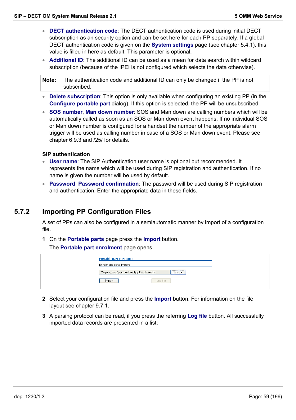 Importing pp configuration files, 2 importing pp configuration files | AASTRA SIP-DECT (Release 2.1)- OM System Manual - Installation, Administration and Maintenance EN User Manual | Page 59 / 196