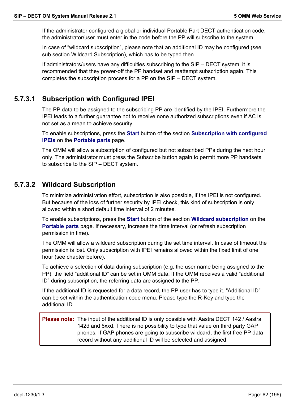 Subscription with configured ipei, Wildcard subscription, 1 subscription with configured ipei | 2 wildcard subscription | AASTRA SIP-DECT (Release 2.1)- OM System Manual - Installation, Administration and Maintenance EN User Manual | Page 62 / 196