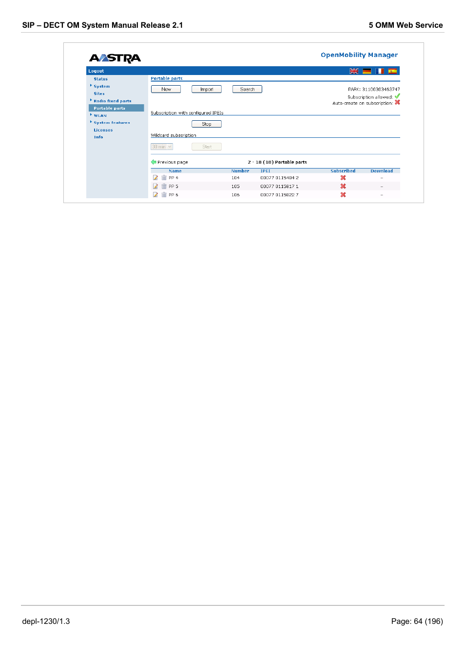 AASTRA SIP-DECT (Release 2.1)- OM System Manual - Installation, Administration and Maintenance EN User Manual | Page 64 / 196