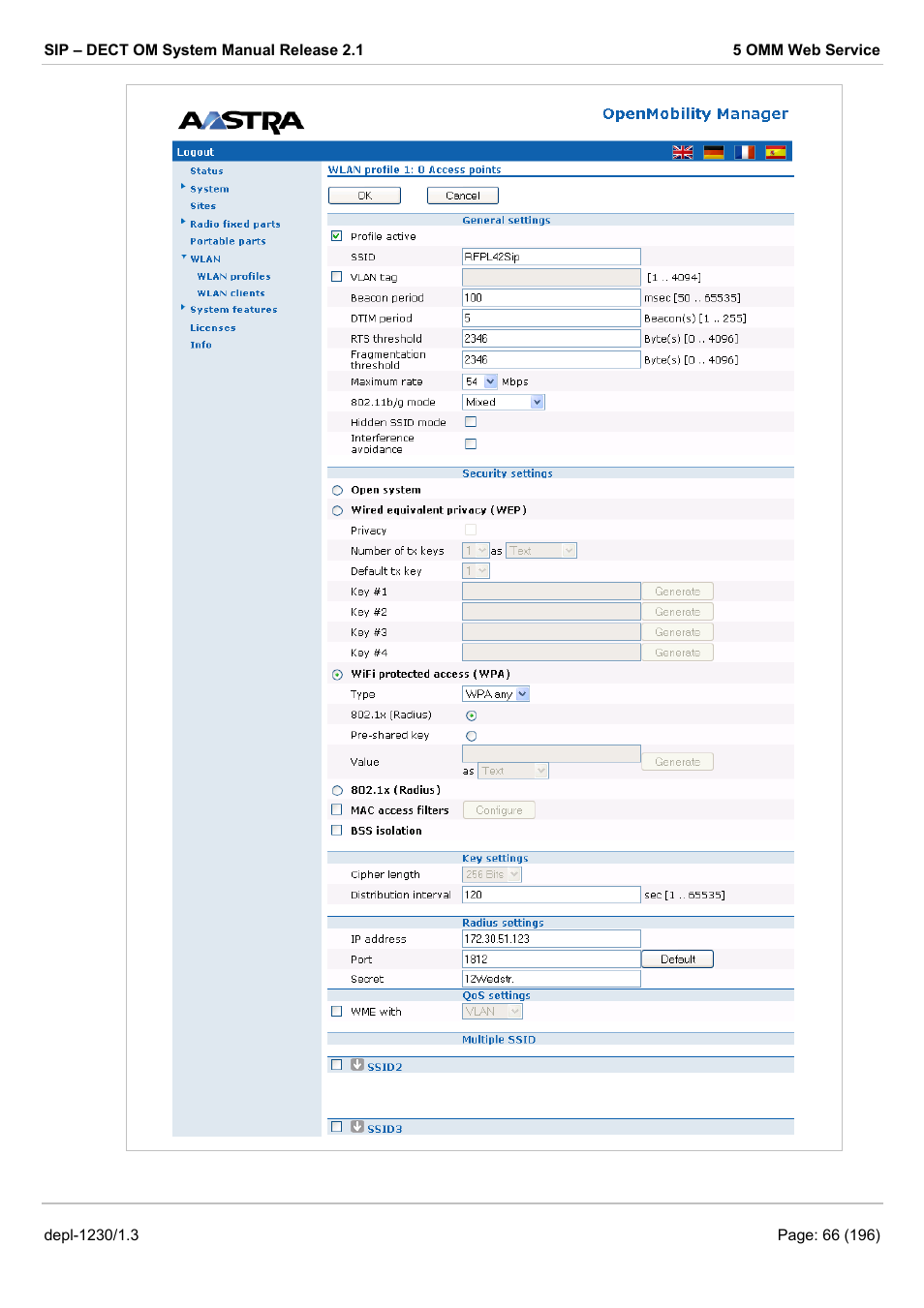 AASTRA SIP-DECT (Release 2.1)- OM System Manual - Installation, Administration and Maintenance EN User Manual | Page 66 / 196