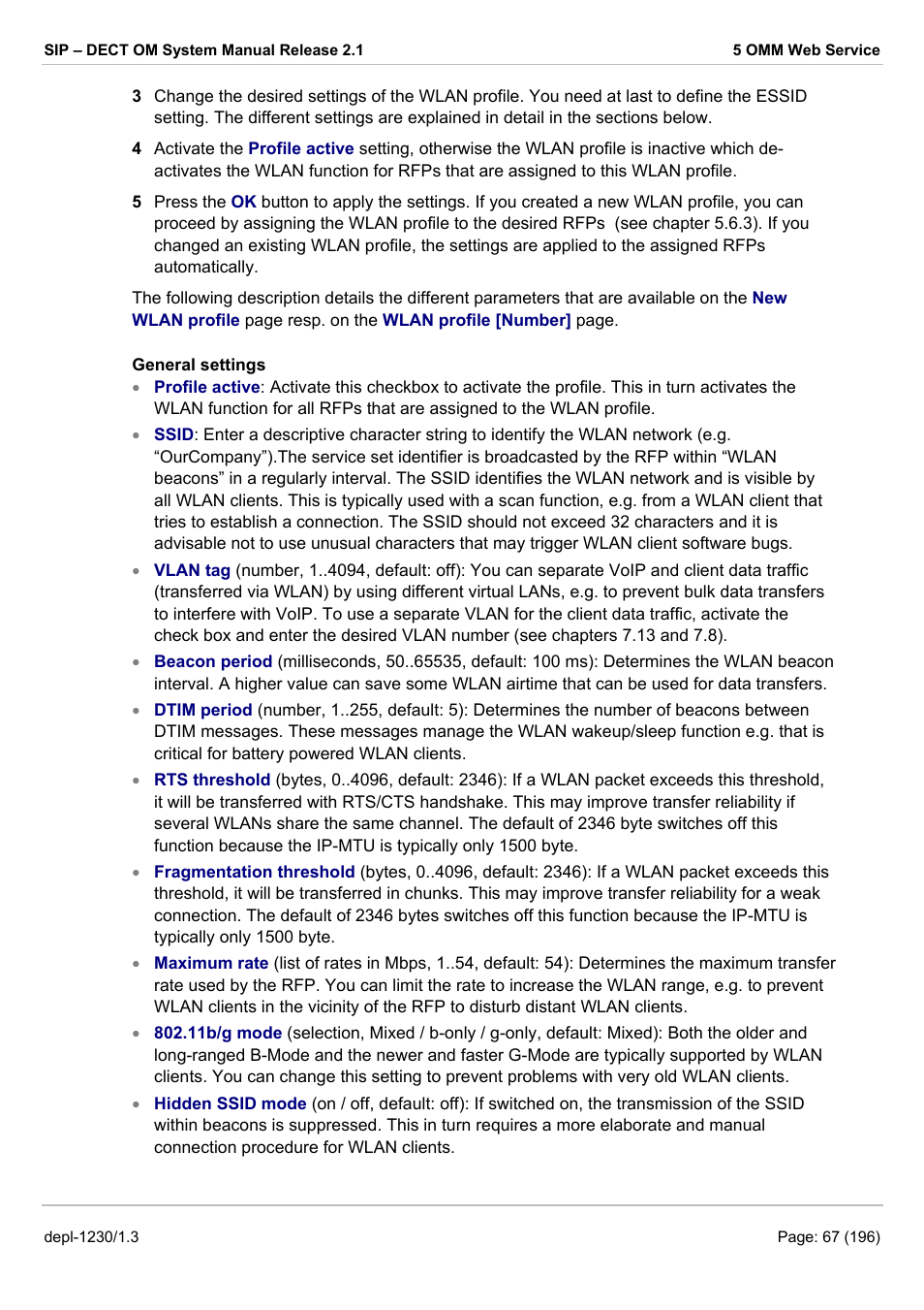 AASTRA SIP-DECT (Release 2.1)- OM System Manual - Installation, Administration and Maintenance EN User Manual | Page 67 / 196