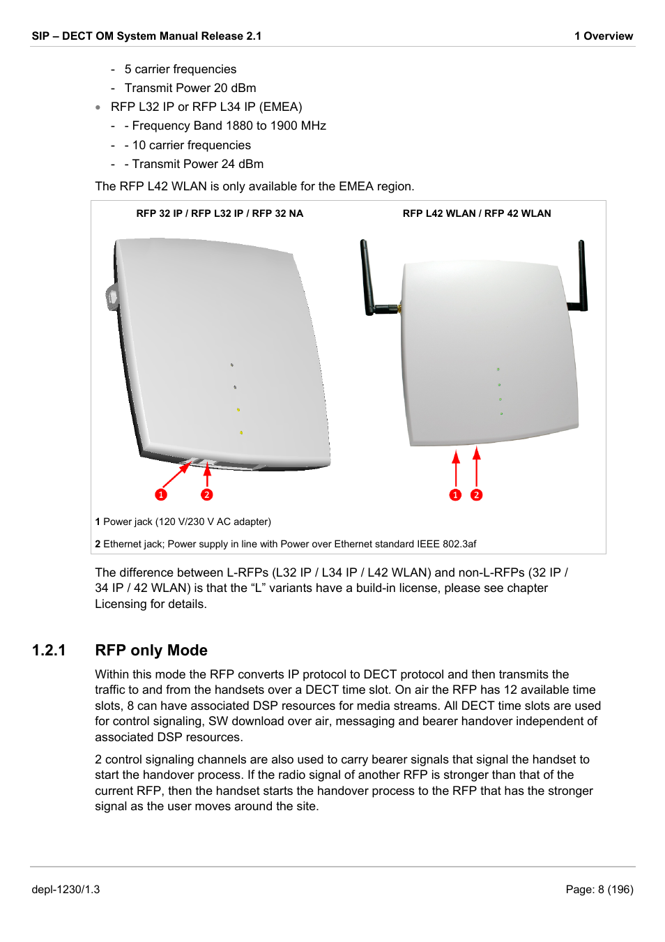 Rfp only mode, 1 rfp only mode | AASTRA SIP-DECT (Release 2.1)- OM System Manual - Installation, Administration and Maintenance EN User Manual | Page 8 / 196
