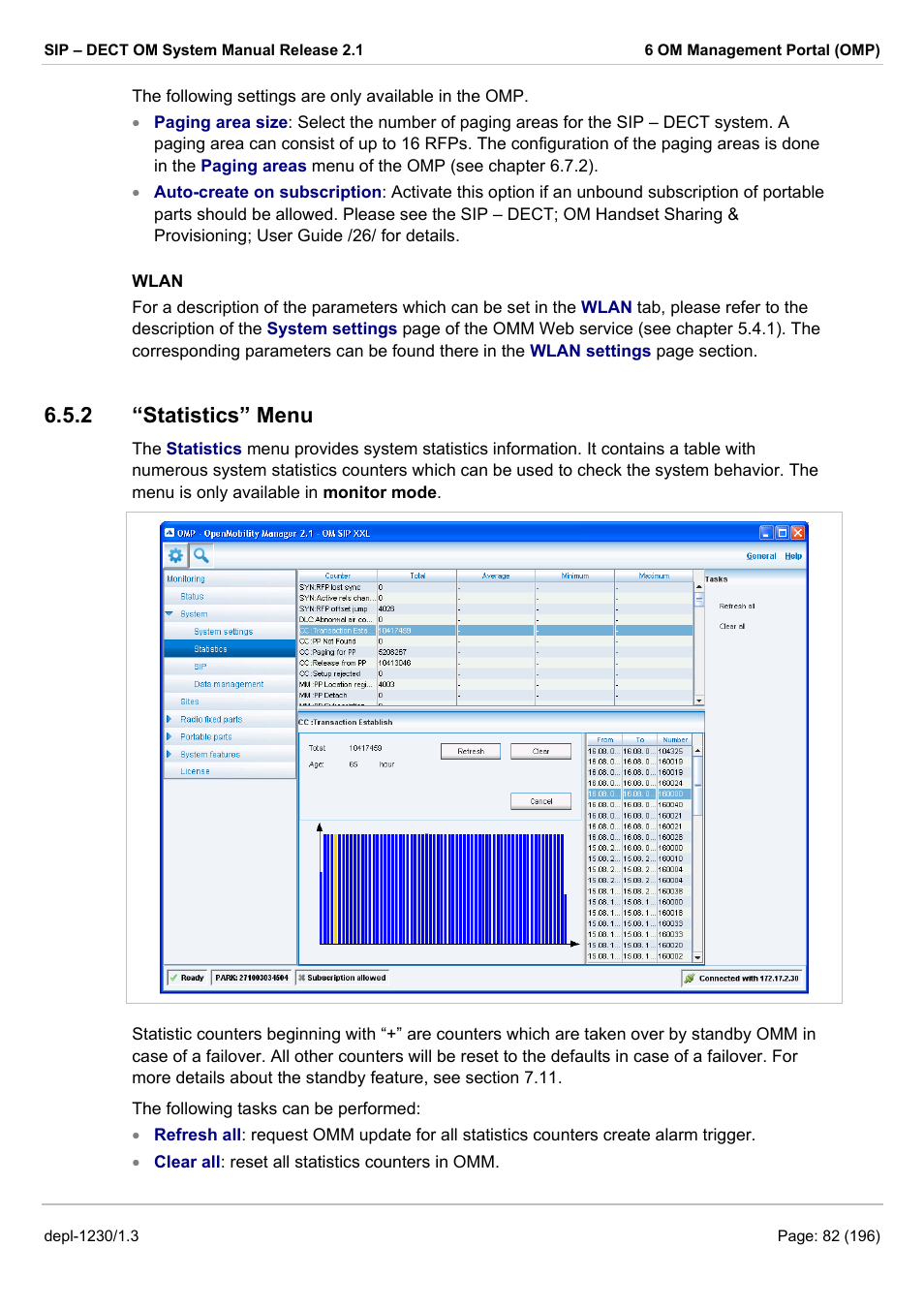 Statistics” menu, 2 “statistics” menu | AASTRA SIP-DECT (Release 2.1)- OM System Manual - Installation, Administration and Maintenance EN User Manual | Page 82 / 196
