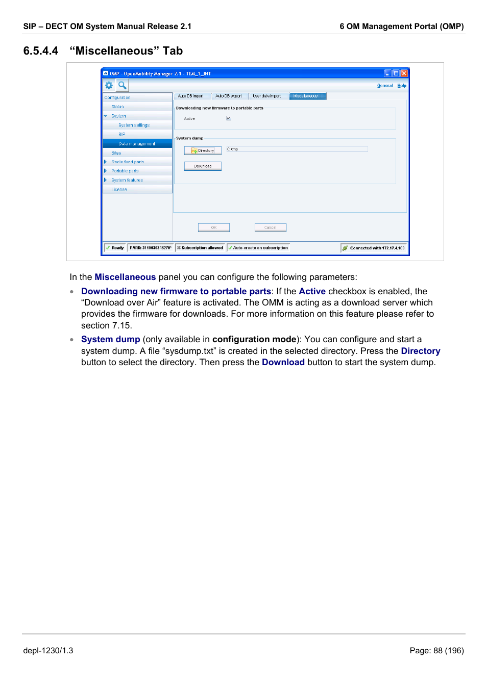Miscellaneous” tab, See chapter 6.5.4.4), 4 “miscellaneous” tab | AASTRA SIP-DECT (Release 2.1)- OM System Manual - Installation, Administration and Maintenance EN User Manual | Page 88 / 196