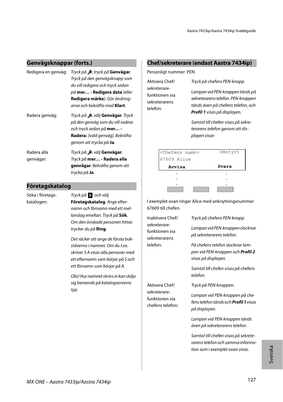 Företagskatalog | AASTRA 7434ip for MX-ONE Quick Reference Guide User Manual | Page 127 / 132