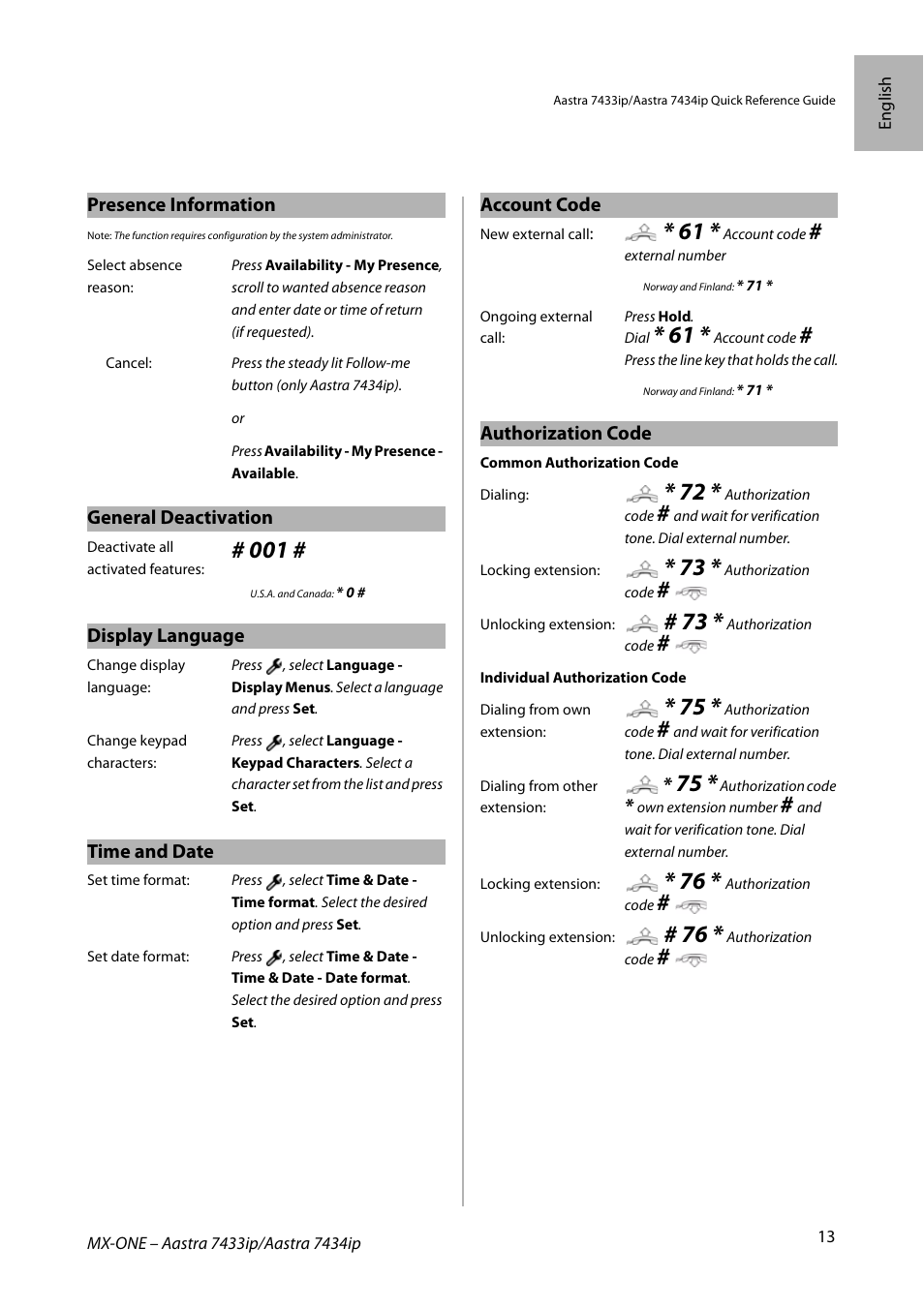 AASTRA 7434ip for MX-ONE Quick Reference Guide User Manual | Page 13 / 132
