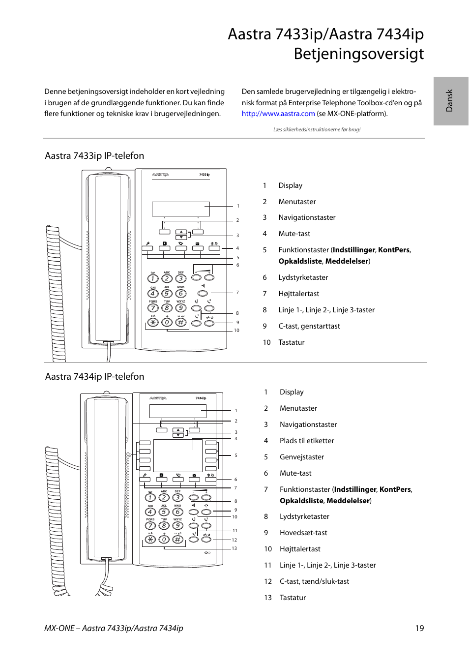 Aastra 7434ip ip-telefon, Aastra 7433ip ip-telefon | AASTRA 7434ip for MX-ONE Quick Reference Guide User Manual | Page 19 / 132