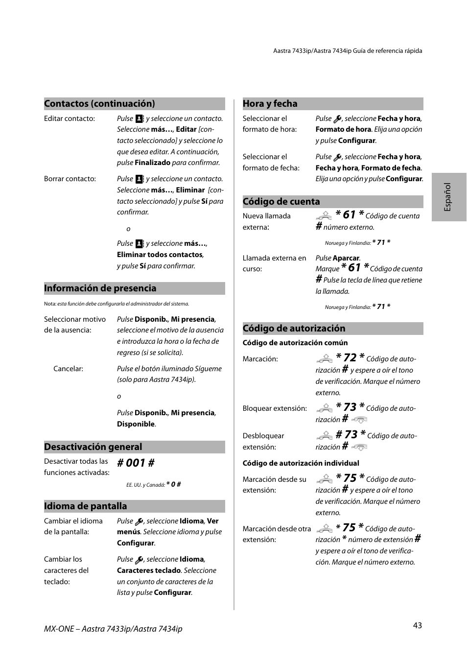 AASTRA 7434ip for MX-ONE Quick Reference Guide User Manual | Page 43 / 132