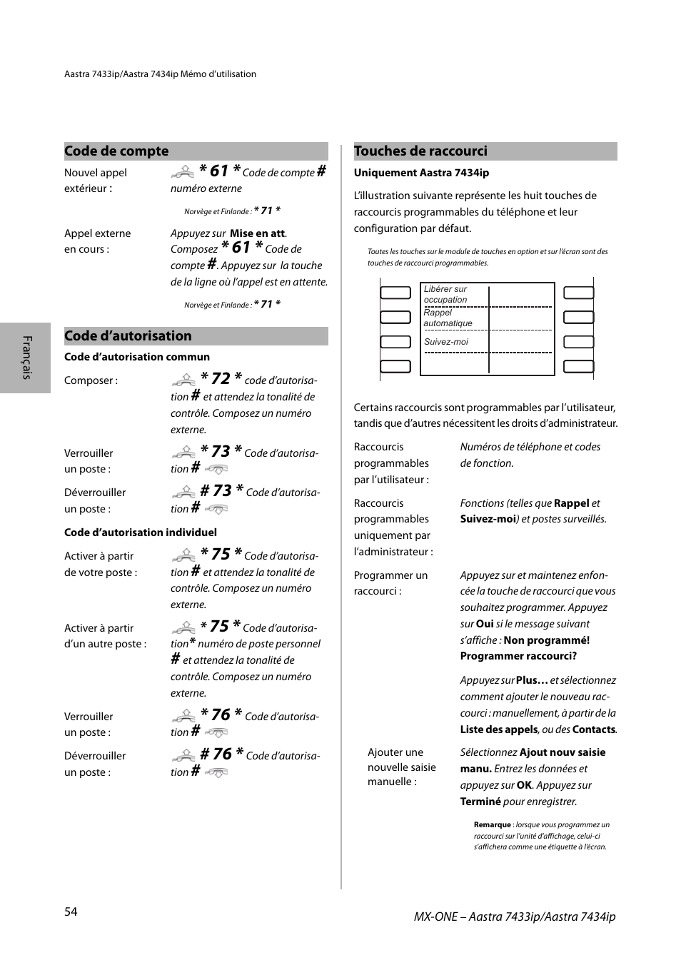 AASTRA 7434ip for MX-ONE Quick Reference Guide User Manual | Page 54 / 132