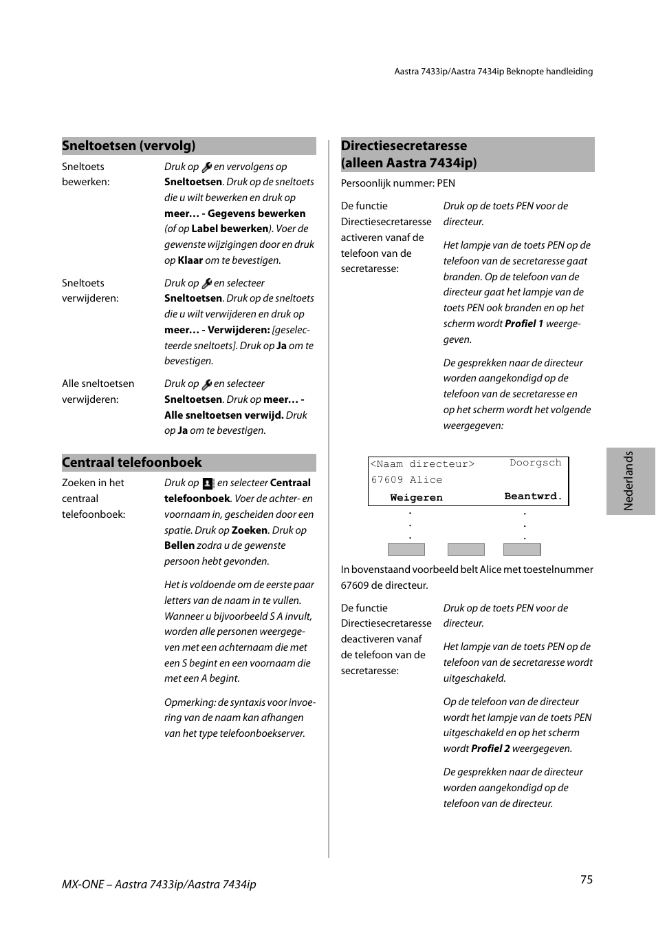 Centraal telefoonboek | AASTRA 7434ip for MX-ONE Quick Reference Guide User Manual | Page 75 / 132