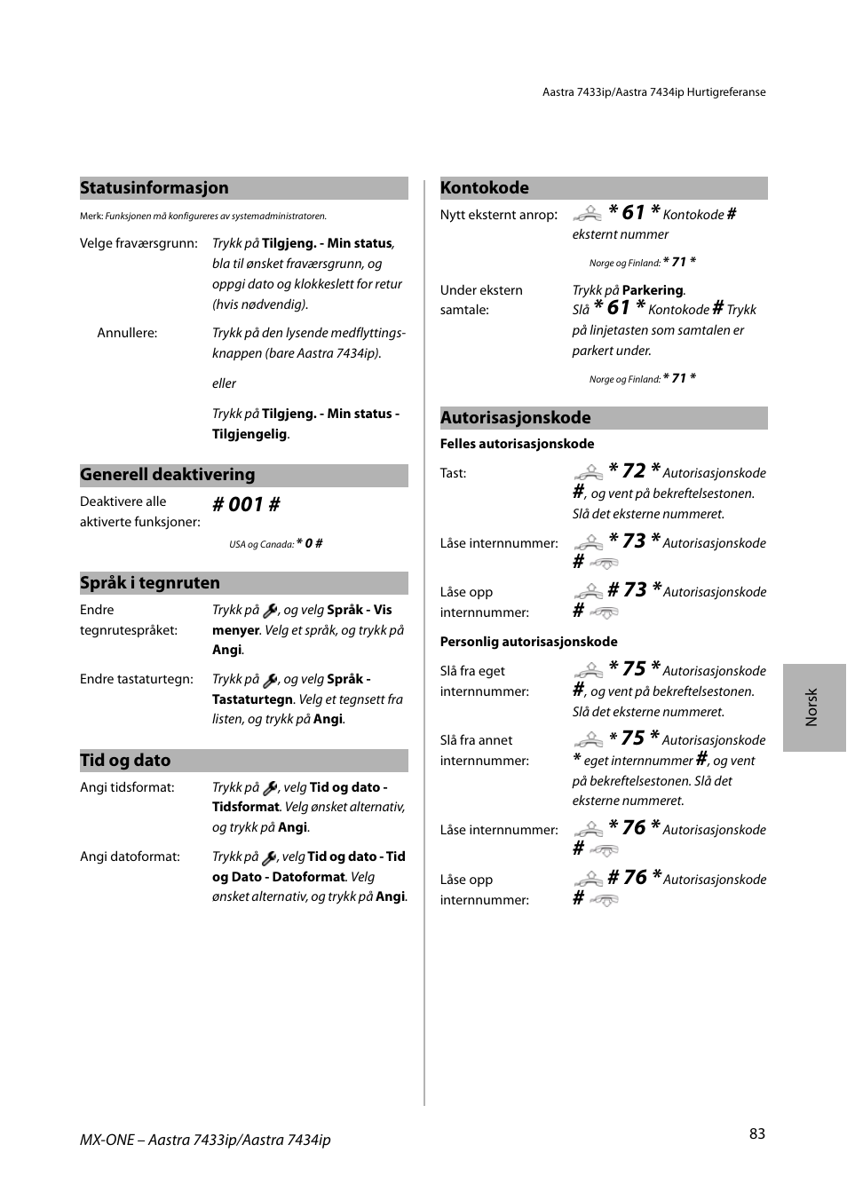 AASTRA 7434ip for MX-ONE Quick Reference Guide User Manual | Page 83 / 132