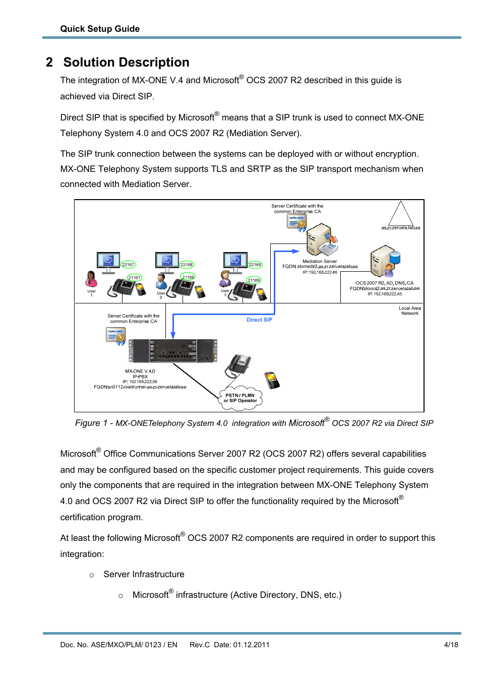 2 solution description, Solution description | AASTRA MX-ONE V4.0 OCS 2007 Quick Setup Guide User Manual | Page 4 / 18