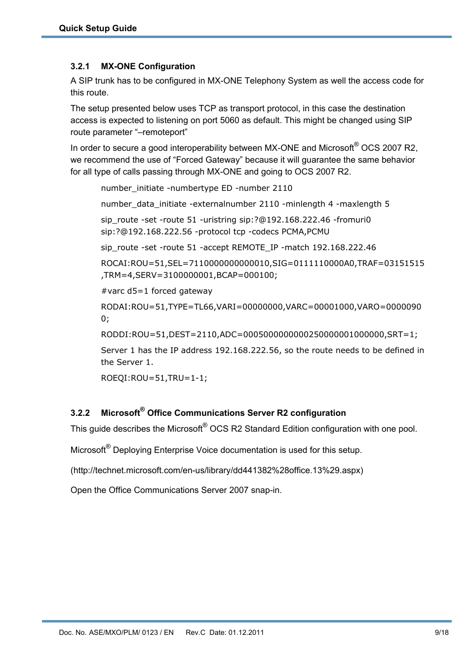 1 mx-one configuration, Mx-one configuration, Microsoft | Office communications server r2 configuration | AASTRA MX-ONE V4.0 OCS 2007 Quick Setup Guide User Manual | Page 9 / 18