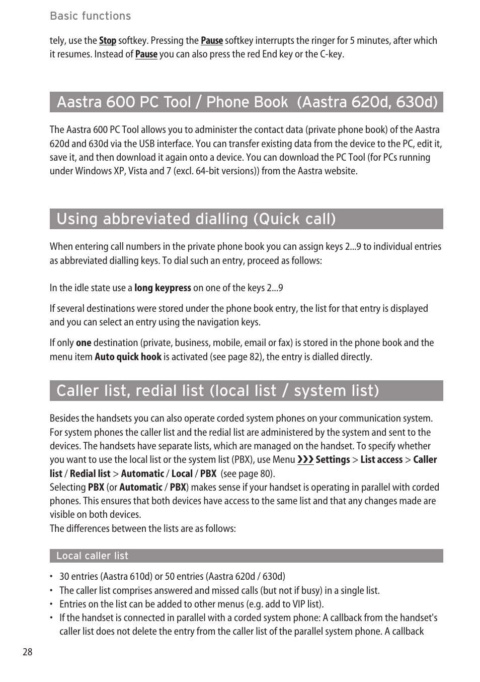 Using abbreviated dialling (quick call), Local caller list | AASTRA 600d for OpenCom 1000 User Guide (with bookmarks) EN User Manual | Page 34 / 118
