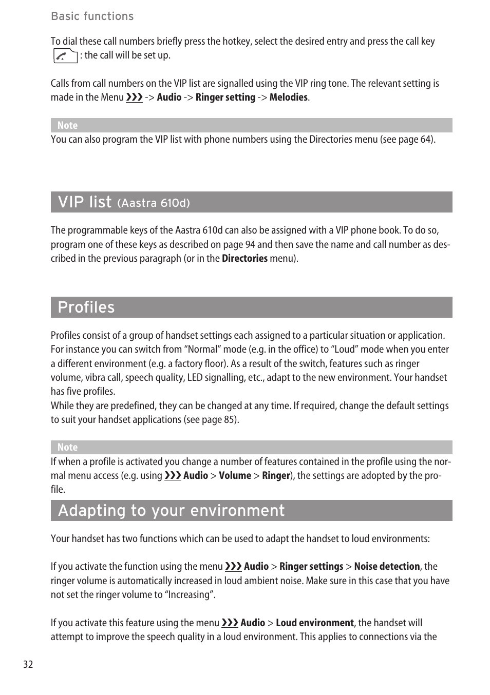 Vip list (aastra 610d), Profiles, Adapting to your environment | Vip list | AASTRA 600d for OpenCom 1000 User Guide (with bookmarks) EN User Manual | Page 38 / 118