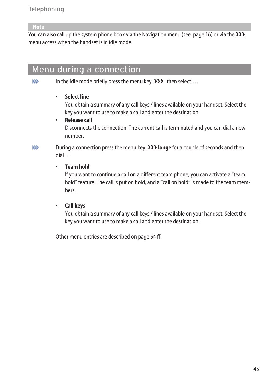 Menu during a connection | AASTRA 600d for OpenCom 1000 User Guide (with bookmarks) EN User Manual | Page 51 / 118