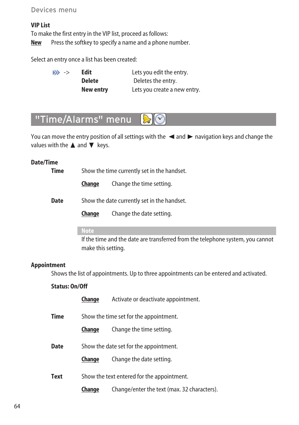 Time/alarms" menu, Directories” menu ………………………………………………………………………63 | AASTRA 600d for OpenCom 1000 User Guide (with bookmarks) EN User Manual | Page 70 / 118