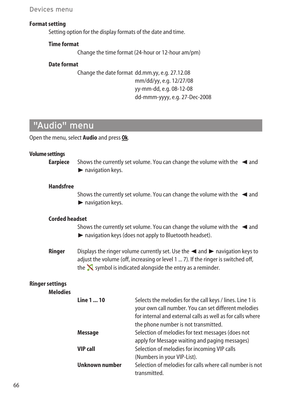 Audio" menu, Time/alarms" menu …………………………………………………………………64 | AASTRA 600d for OpenCom 1000 User Guide (with bookmarks) EN User Manual | Page 72 / 118