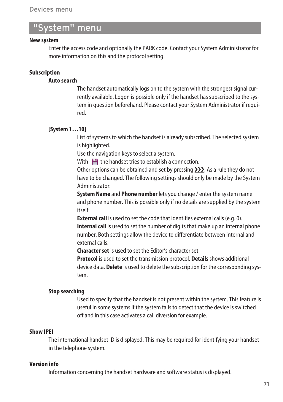 System" menu, Call diversion" menu …………………………………………………………………69 | AASTRA 600d for OpenCom 1000 User Guide (with bookmarks) EN User Manual | Page 77 / 118