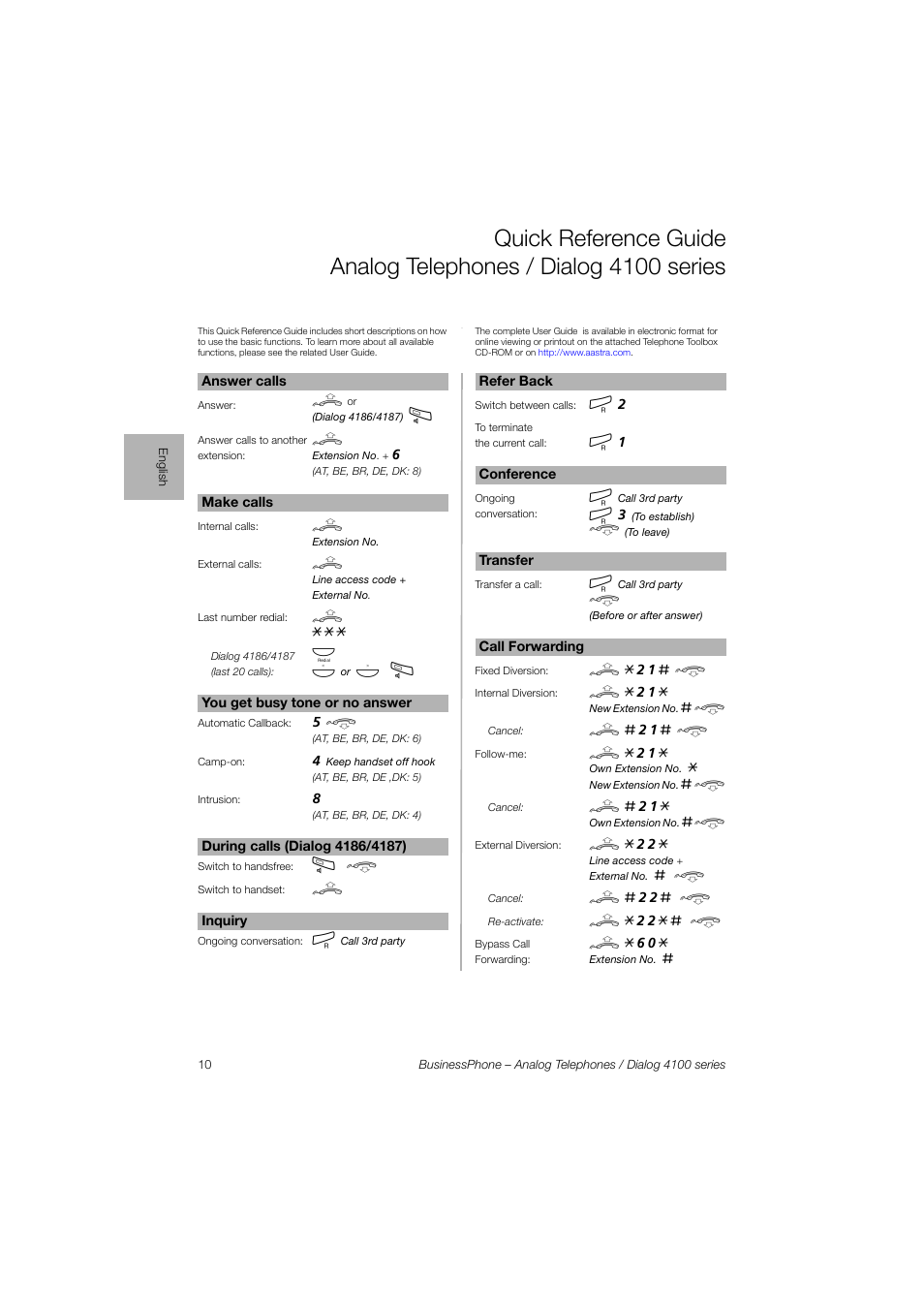 AASTRA 4100 for BusinessPhone Quick Reference Guide User Manual | Page 10 / 40