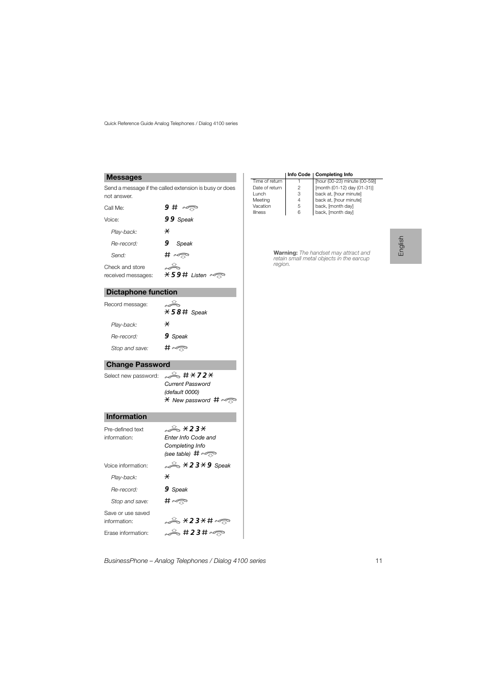 AASTRA 4100 for BusinessPhone Quick Reference Guide User Manual | Page 11 / 40