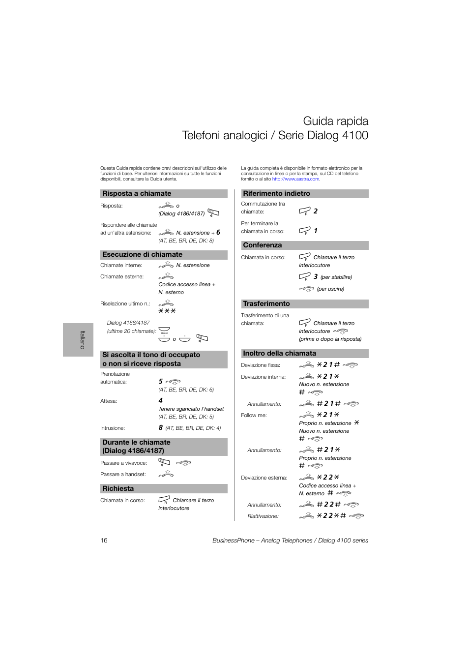 AASTRA 4100 for BusinessPhone Quick Reference Guide User Manual | Page 16 / 40