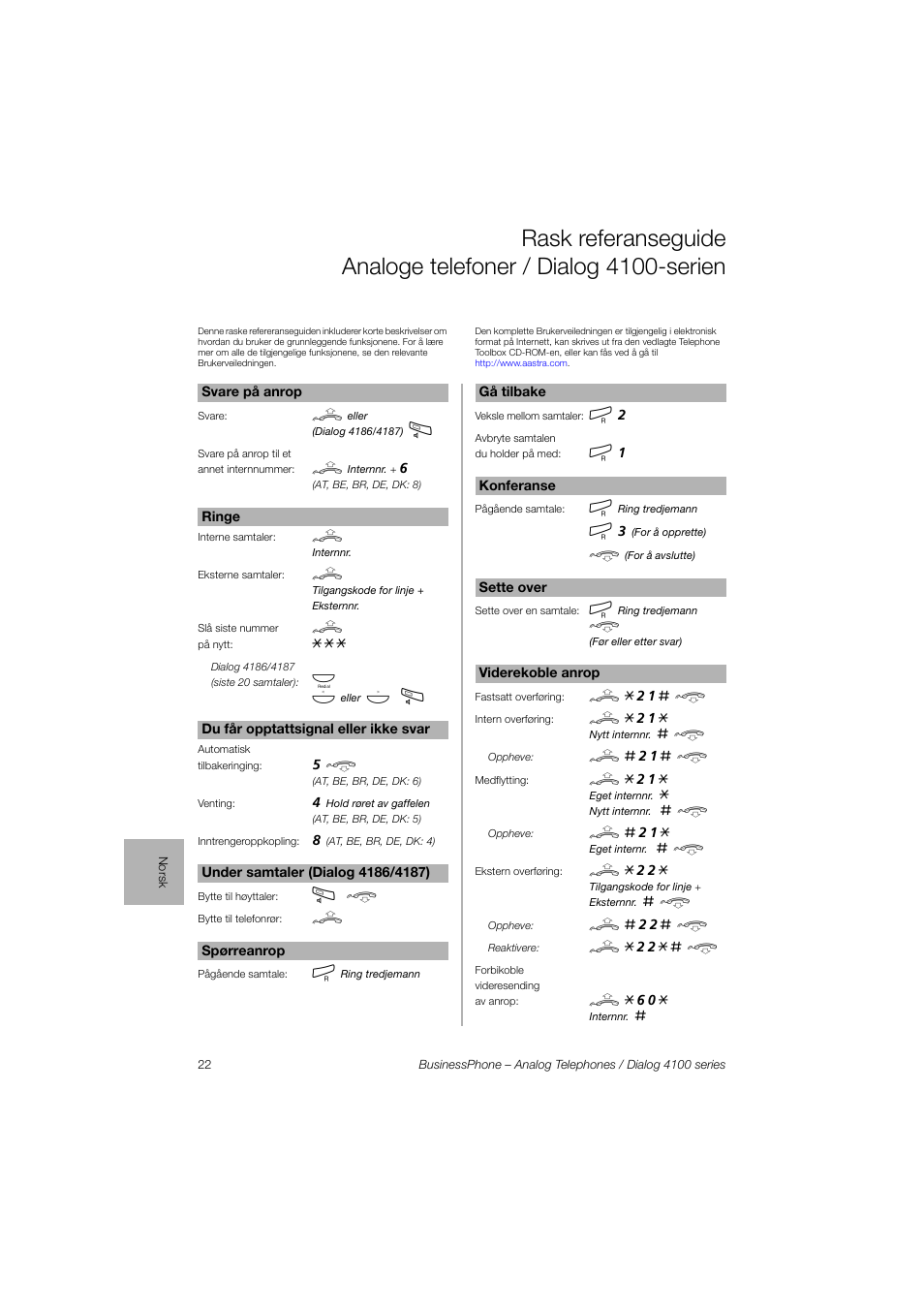 AASTRA 4100 for BusinessPhone Quick Reference Guide User Manual | Page 22 / 40