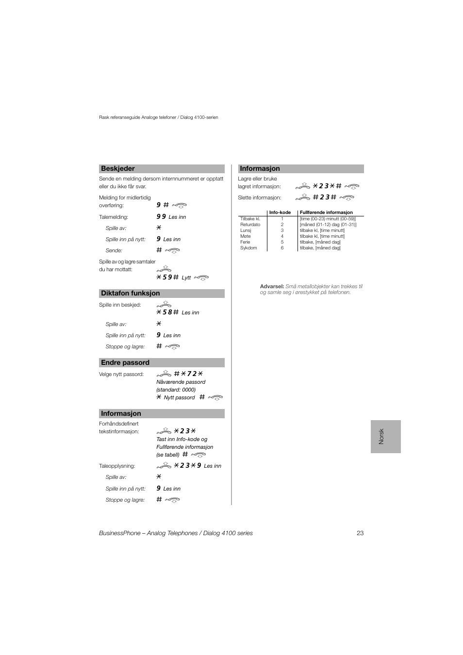 AASTRA 4100 for BusinessPhone Quick Reference Guide User Manual | Page 23 / 40