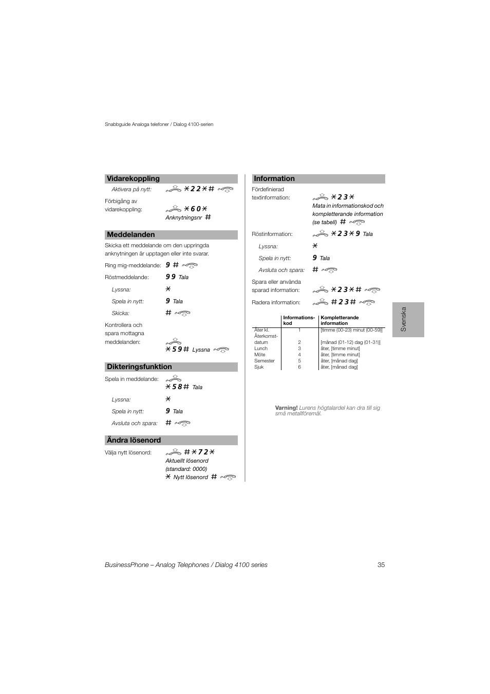 AASTRA 4100 for BusinessPhone Quick Reference Guide User Manual | Page 35 / 40