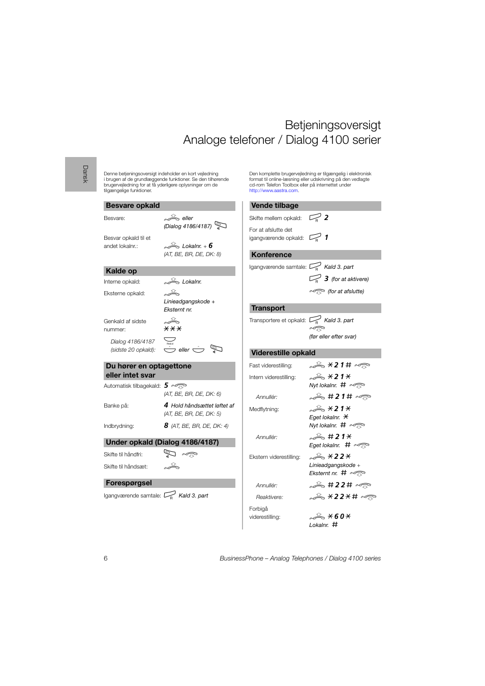 AASTRA 4100 for BusinessPhone Quick Reference Guide User Manual | Page 6 / 40