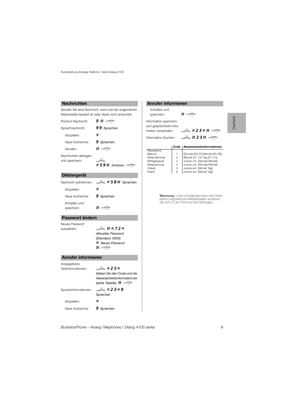 AASTRA 4100 for BusinessPhone Quick Reference Guide User Manual | Page 9 / 40