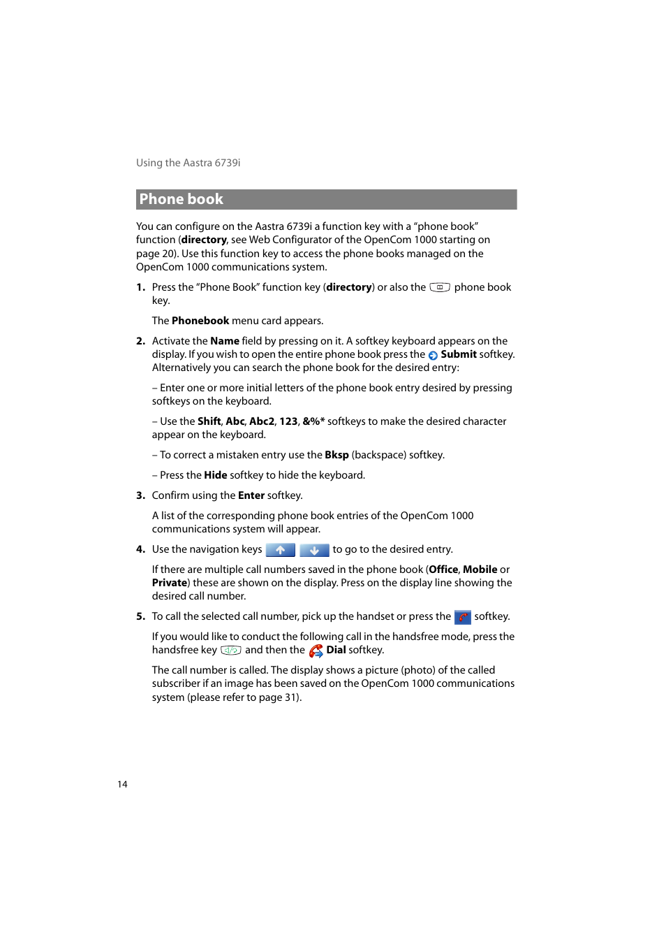 Phone book | AASTRA 6739i for OpenCom 1000 User Guide EN User Manual | Page 18 / 40