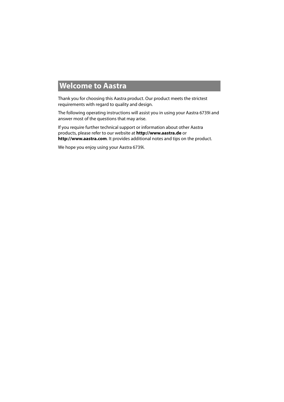 Welcome to aastra | AASTRA 6739i for OpenCom 1000 User Guide EN User Manual | Page 2 / 40