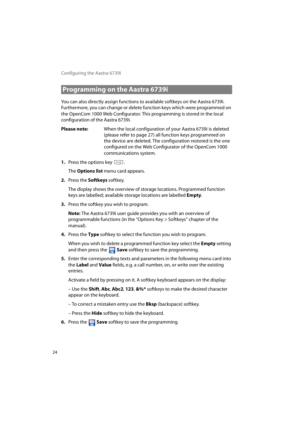 Programming on the aastra 6739i | AASTRA 6739i for OpenCom 1000 User Guide EN User Manual | Page 28 / 40