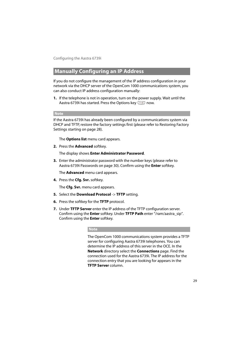 Manually configuring an ip address | AASTRA 6739i for OpenCom 1000 User Guide EN User Manual | Page 33 / 40