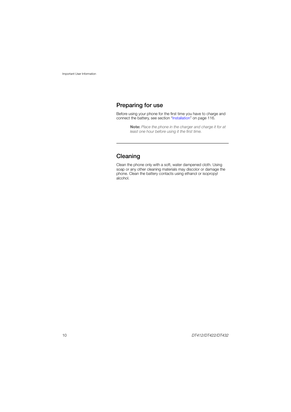 Preparing for use, Cleaning | AASTRA DT4x2 for MX-ONE User Guide EN User Manual | Page 10 / 133