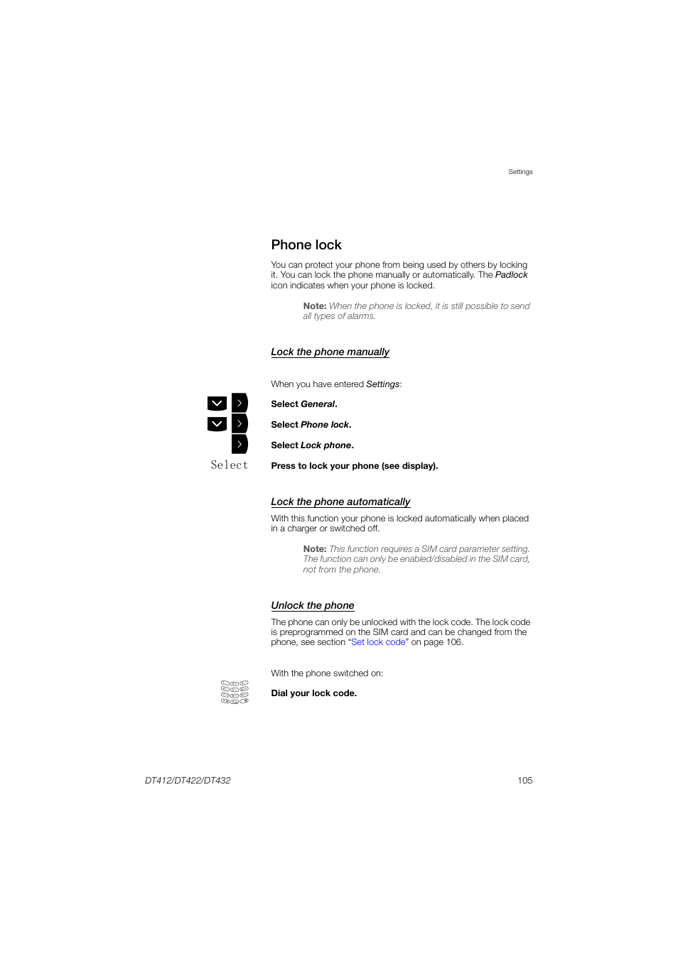 Phone lock | AASTRA DT4x2 for MX-ONE User Guide EN User Manual | Page 105 / 133
