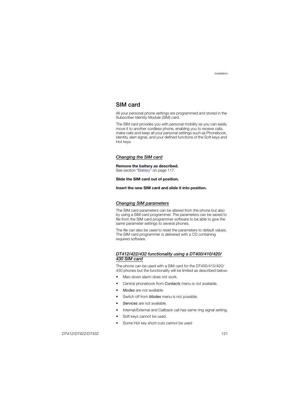 Sim card | AASTRA DT4x2 for MX-ONE User Guide EN User Manual | Page 121 / 133