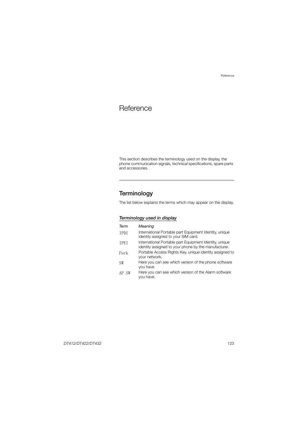 Reference, Terminology | AASTRA DT4x2 for MX-ONE User Guide EN User Manual | Page 123 / 133