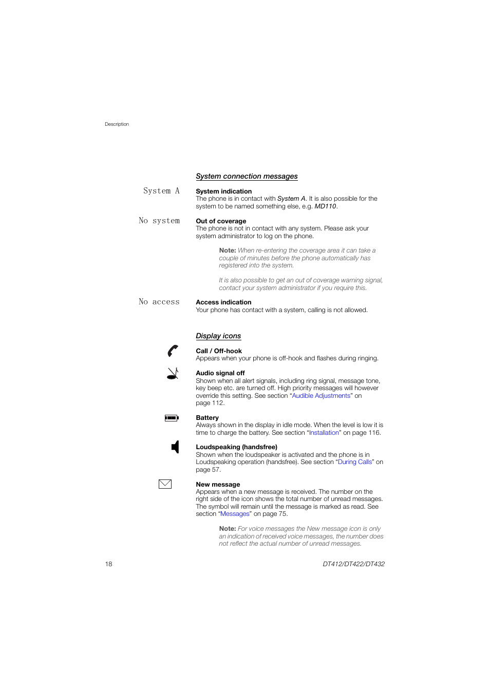 System a, No system, No access | AASTRA DT4x2 for MX-ONE User Guide EN User Manual | Page 18 / 133