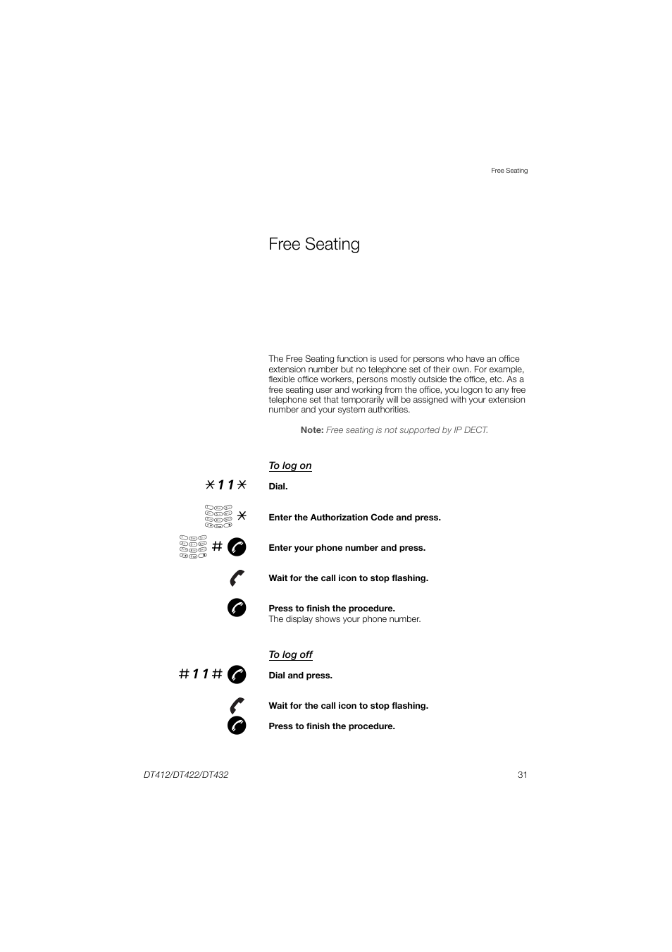 Free seating, Е # ж, 11# æ | AASTRA DT4x2 for MX-ONE User Guide EN User Manual | Page 31 / 133