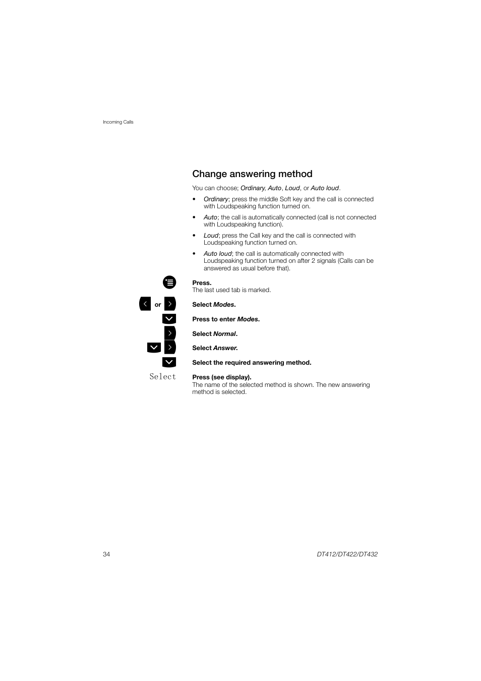 Change answering method | AASTRA DT4x2 for MX-ONE User Guide EN User Manual | Page 34 / 133
