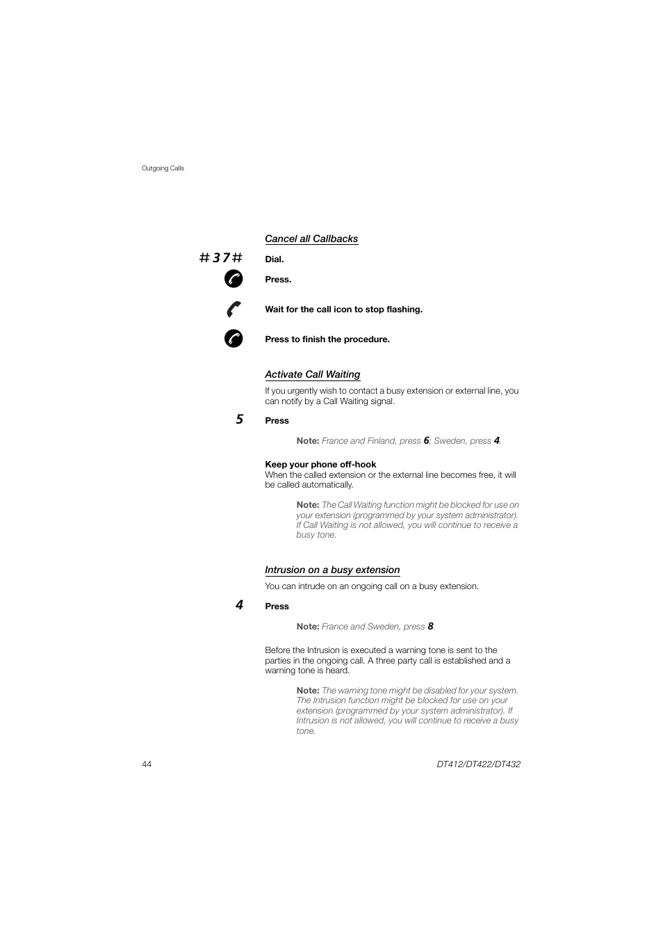 AASTRA DT4x2 for MX-ONE User Guide EN User Manual | Page 44 / 133