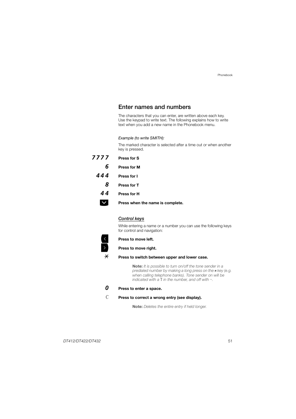 Enter names and numbers, Enter names and, Numbers | AASTRA DT4x2 for MX-ONE User Guide EN User Manual | Page 51 / 133