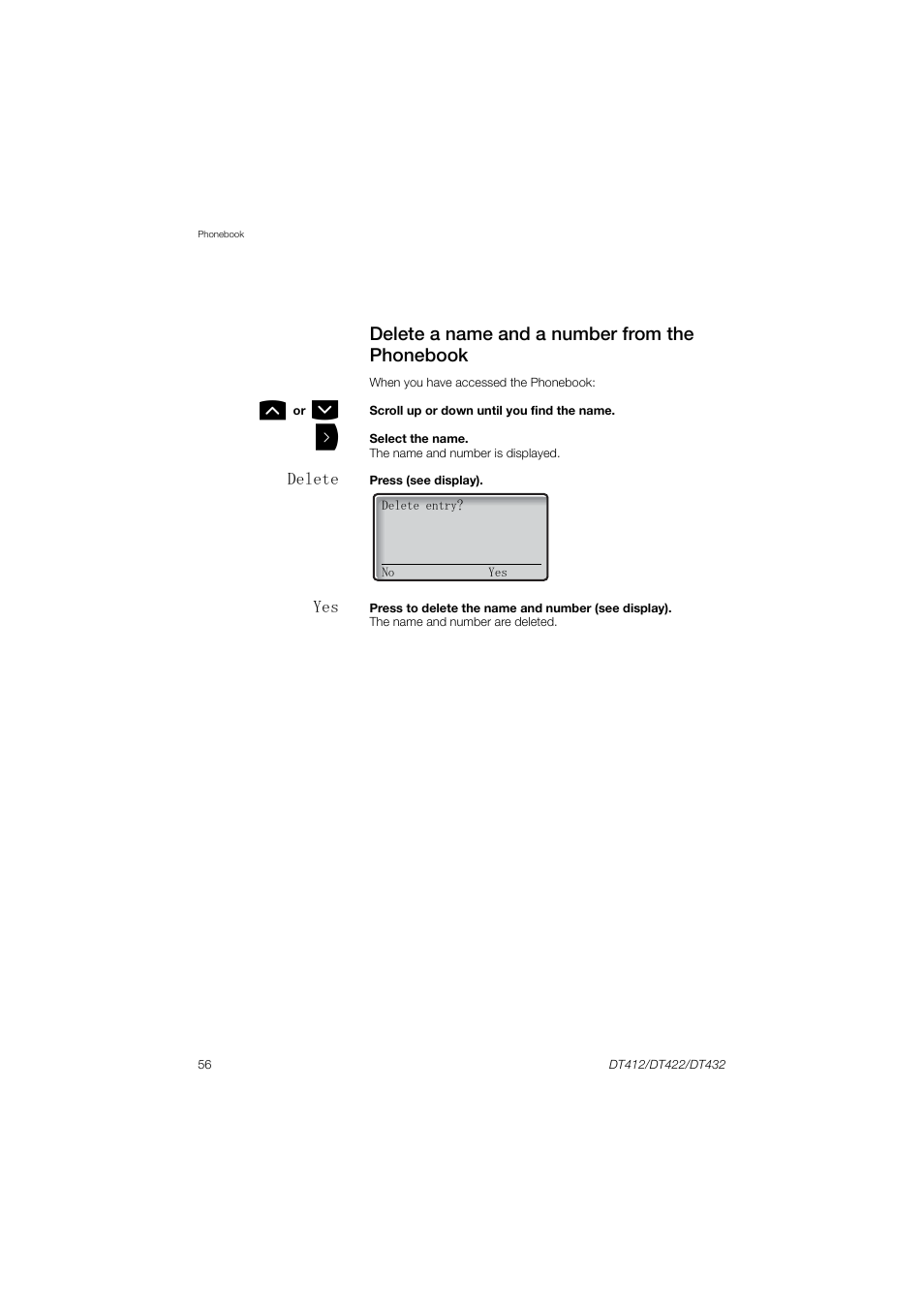 Delete a name and a number from the phonebook | AASTRA DT4x2 for MX-ONE User Guide EN User Manual | Page 56 / 133